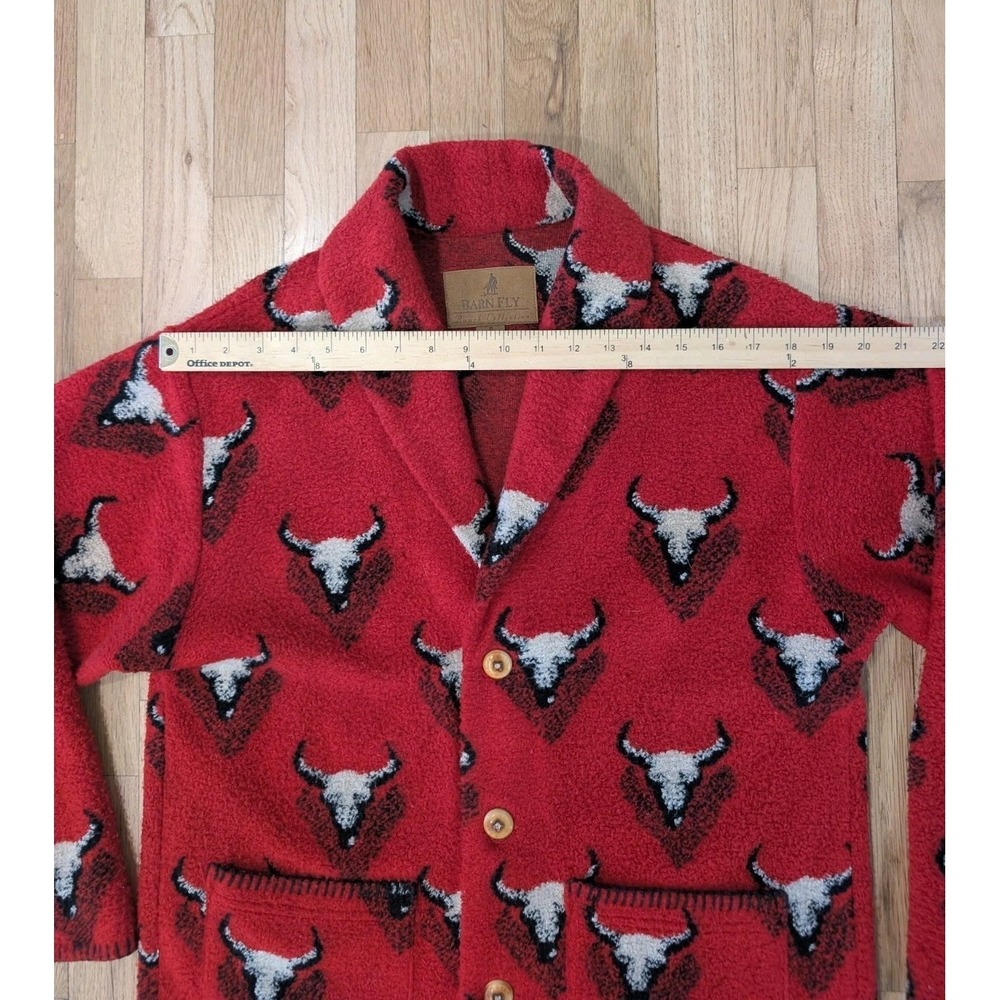 Vintage Barn Fly Bronco Bull Fleece Cardigan Jacket Small Ranch Western Red S - Picture 8 of 16